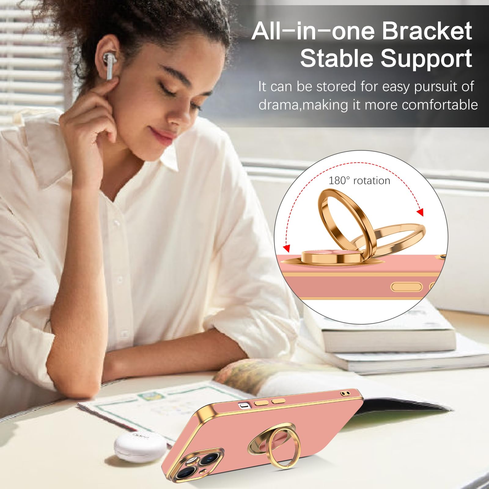 Veningo Compatible With Iphone 14 Case, Slim Fit Soft 360 Ring Holder Kickstand Magnetic Car Mount Supported Easy Clean Shockpro